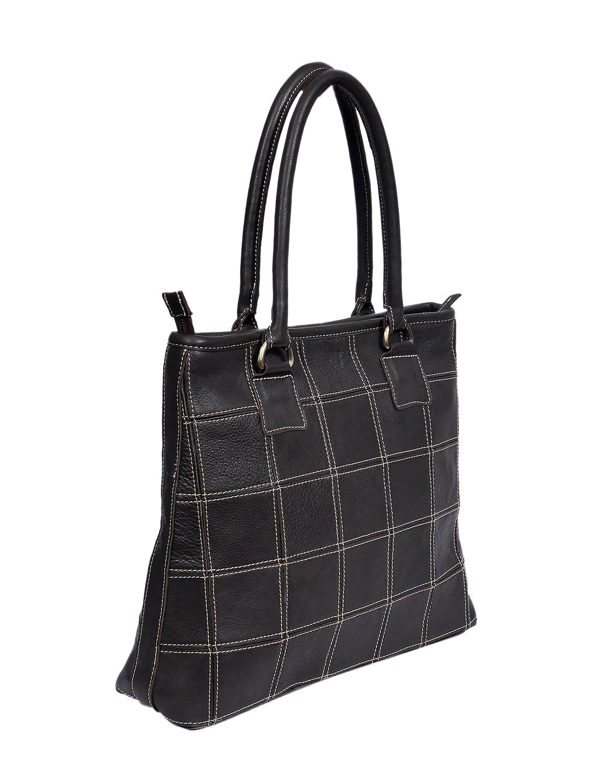 Elevate Your Style with our Black Leather Tote Bag - Classic Elegance with White Stitching.  Art: BG-1480 Pack of 25