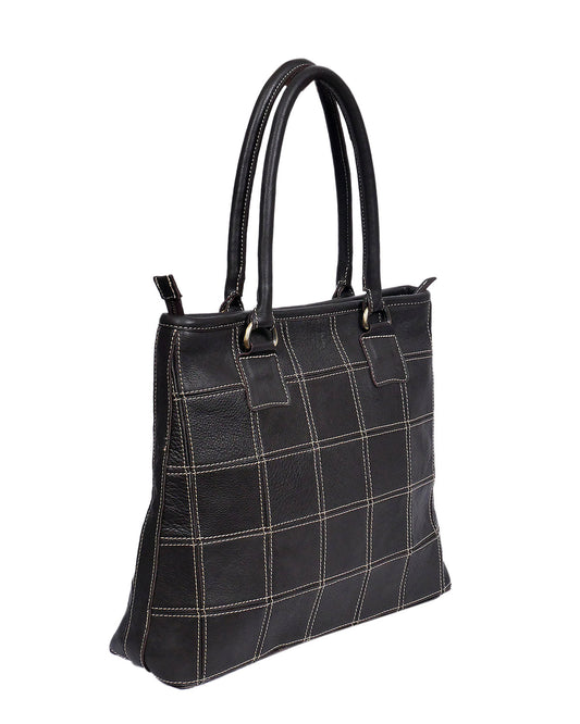 Elevate Your Style with our Black Leather Tote Bag - Classic Elegance with White Stitching.  Art: BG-1480 Pack of 25