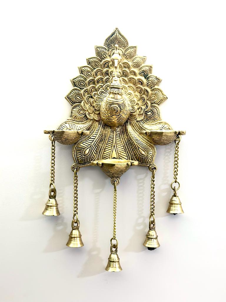 Big Peacock Brass Hangings With Diya Wall Décor Attractive Bells By Tamrapatra Pack of 25