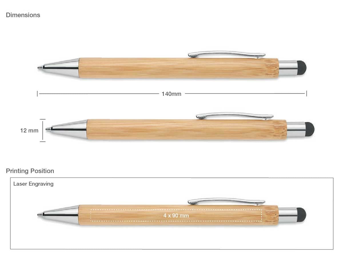 Bamboo Pen with Stylus Pack of 50