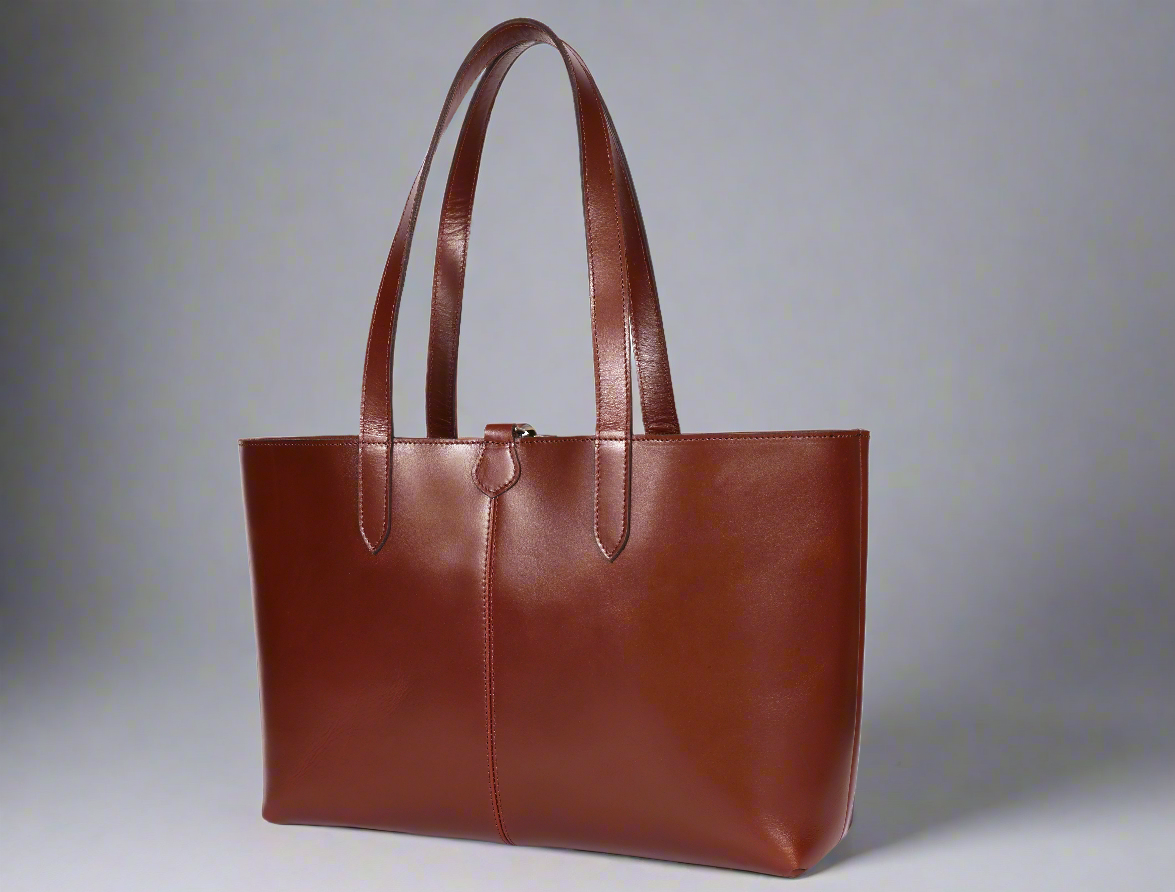 Classic Brown Leather Tote Bag - Elegance Meets Functionality.  Art: BG-1750 Pack of 25
