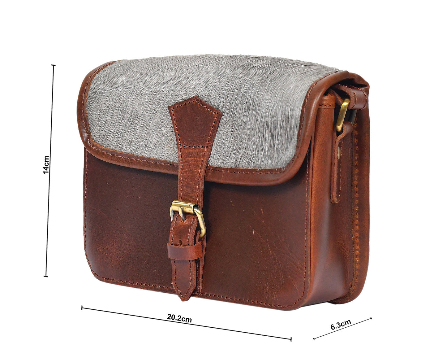 Brown color leather with grey hair on leather sling bag for women and girls | Party wear, Art: BG-1156 Pack of 25